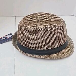 100% Paper Straw Brown Trilby Fedora Hat Brown,Black Band Unisex NWT M 57cm/22"